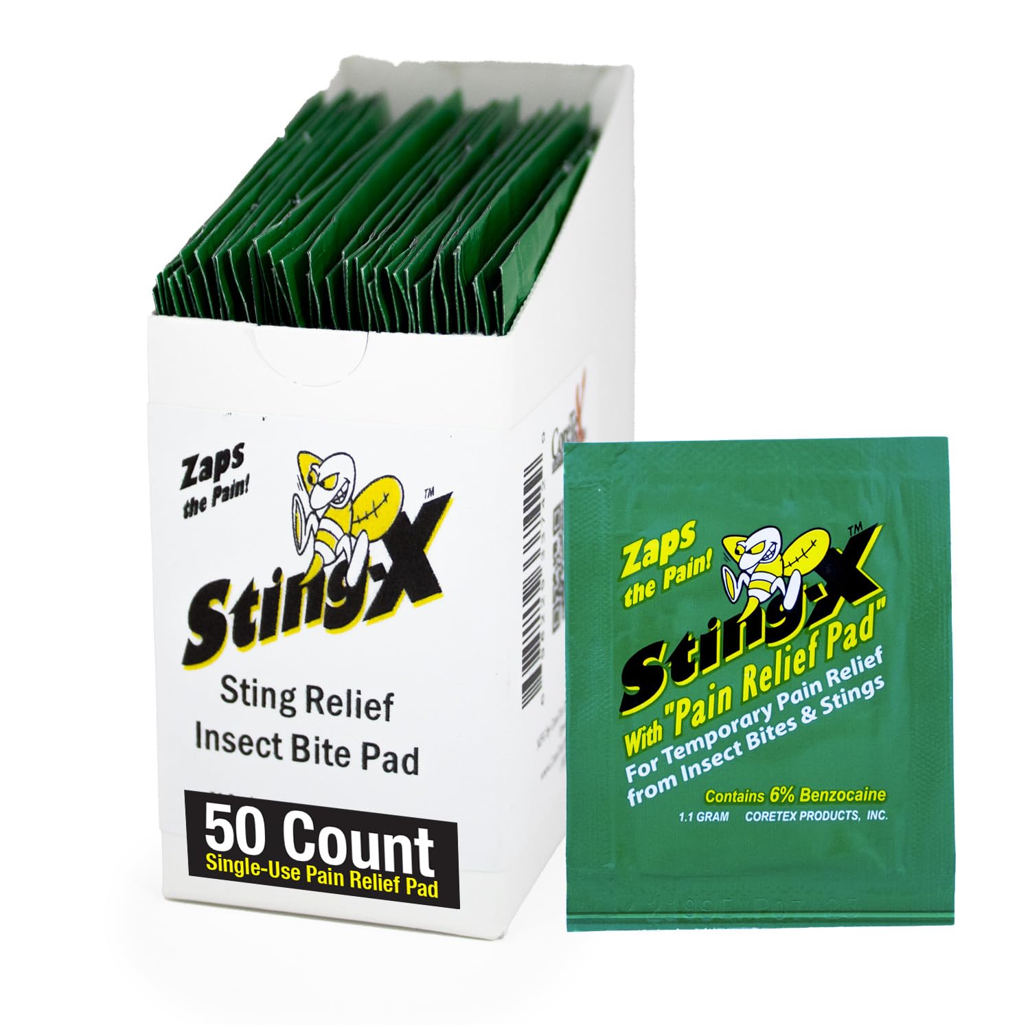 CoreTex Sting X Insect Sting Relief Wipes - Pack of 50 Single-Use